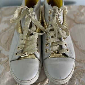 Carmen Steffans 🇧🇷 SZ 9.5 | EU 40 Stylish Taupe | Gold Women's Leather High Top